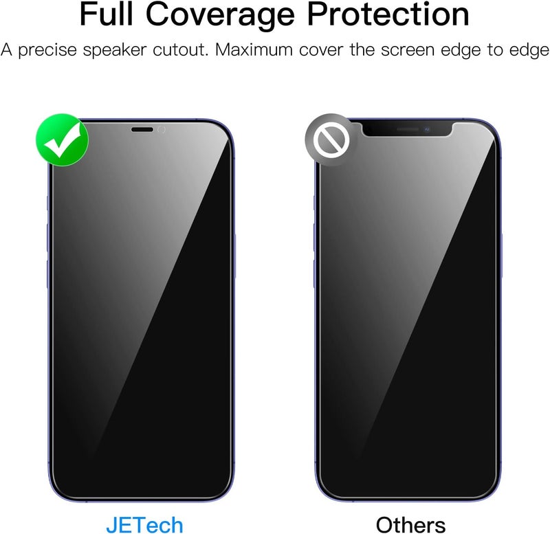 جي تيك واقي شاشة كامل التغطية للخصوصية من JETech لجهاز iPhone 12/12 Pro مقاس 6.1 بوصة، فيلم زجاجي مقسّى مضاد للتجسس، حماية من الحافة إلى الحافة متوافقة مع الحافظة، عبوة من قطعتين - Image 4