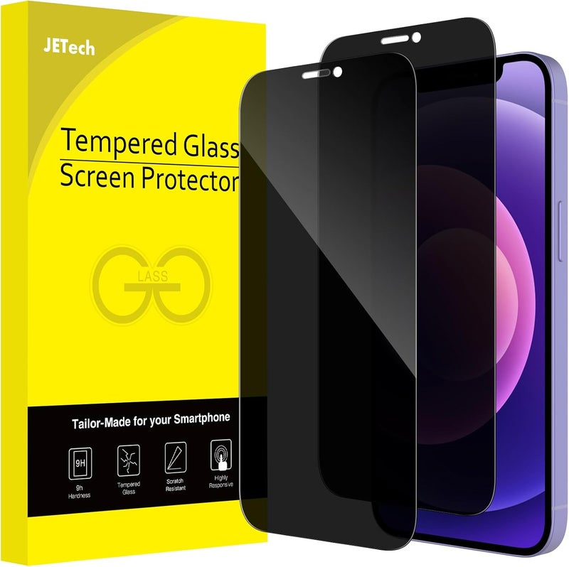 جي تيك واقي شاشة كامل التغطية للخصوصية من JETech لجهاز iPhone 12/12 Pro مقاس 6.1 بوصة، فيلم زجاجي مقسّى مضاد للتجسس، حماية من الحافة إلى الحافة متوافقة مع الحافظة، عبوة من قطعتين - Image 1