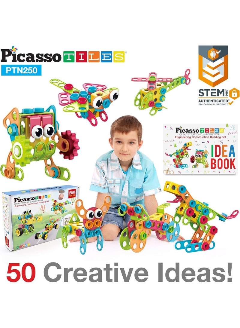 PicassoTiles مجموعة بناء هندسية من بيكاسو تايلز مع كتاب أفكار 250 قطعة | ألعاب STEM | مجموعة ألعاب تعليمية | كتل تكديس | تعزز مهارات حل المشكلات والمهارات الحركية الدقيقة | تحسن التنسيق والإبداع | هدية للأطفال والرضع | مجموعة بناء لتطوير عقل الطفل - Image 4