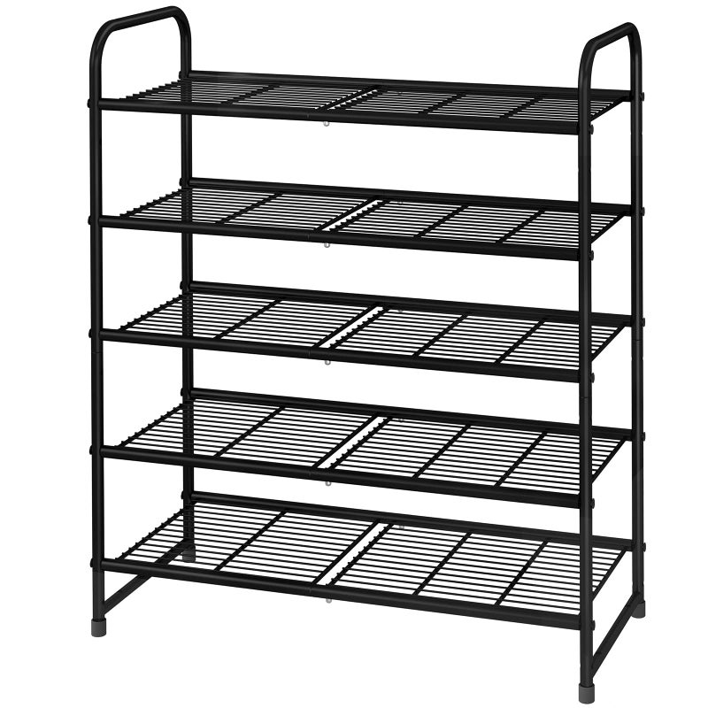 Simple Trending 5Tier Stackable Shoe Rack Expandable  Adjustable Shoe Organizer Storage Shelf Wire Grid Black