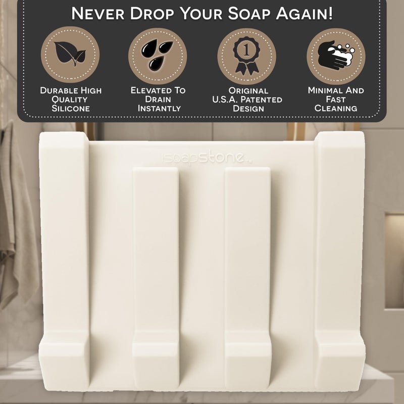 iSoapStone Silicone Soap Dish (USA Patented) Self Draining Bar Soap Holder for Shower Bathroom Sink, Drying Soap Dish Tray Sponge Holder Easy Cleaning Soap Saver Travel Accessories (Beige, 1) - Image 3