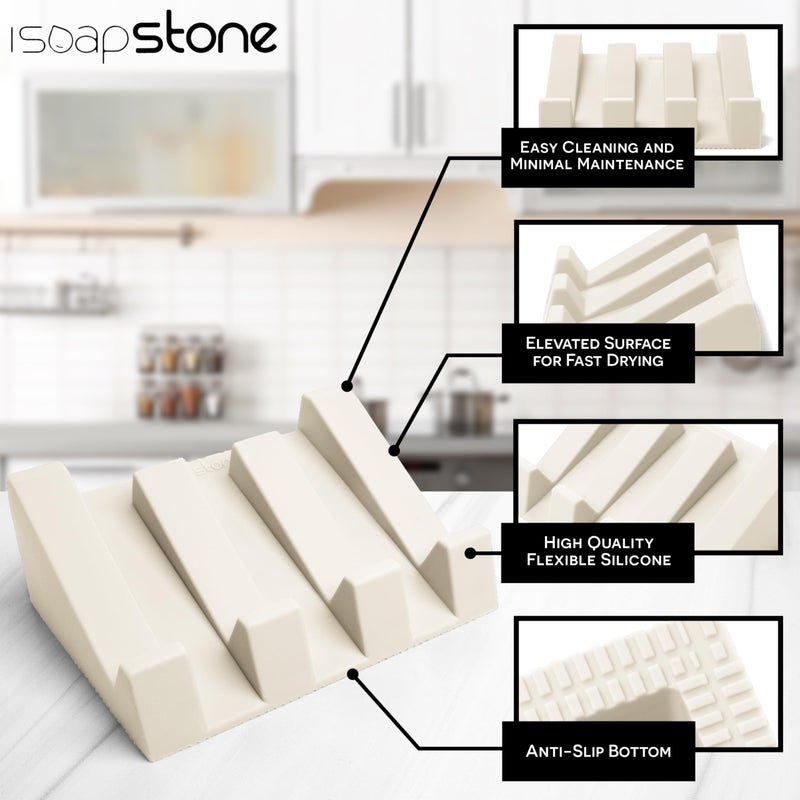 iSoapStone Silicone Soap Dish (USA Patented) Self Draining Bar Soap Holder for Shower Bathroom Sink, Drying Soap Dish Tray Sponge Holder Easy Cleaning Soap Saver Travel Accessories (Beige, 1) - Image 5
