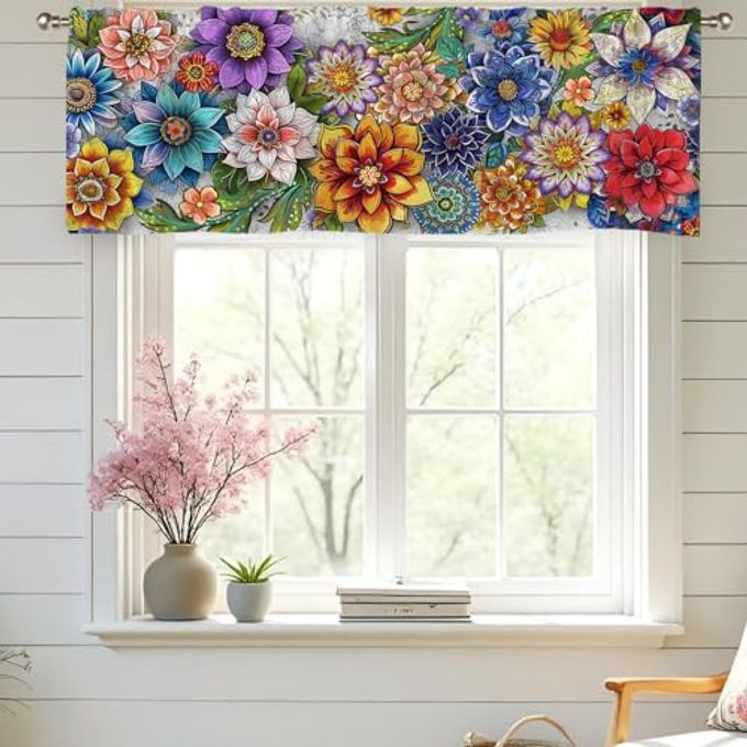 SIOQCKIS Boho Valances for Windows, Floral Valances for Windows, Boho Window Valance for Kitchen Floral Curtains Valance Bohemian Decor Flower Window Decor Living Room Bedroom Bathroom 51x18in - Image 5