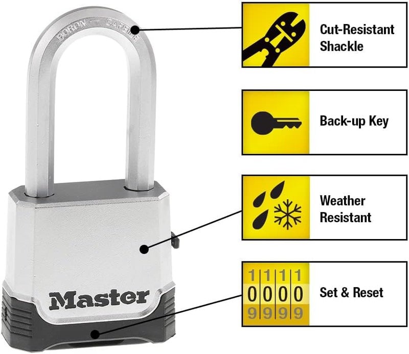 Master Lock M176XDLH Heavy Duty Outdoor Combination Lock with Set Your Own Code, Silver - Image 2
