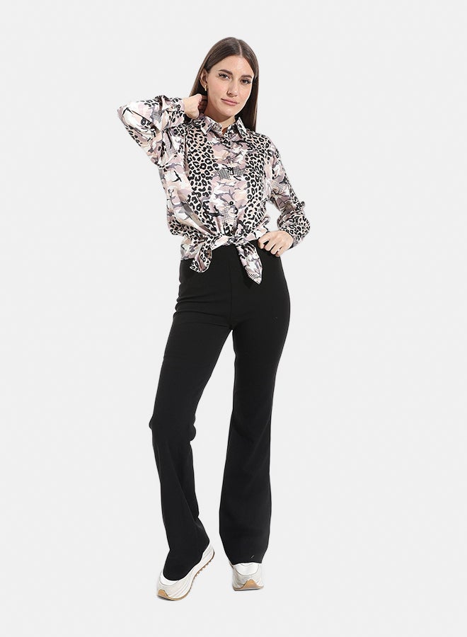 Andora Satin Self Patterened Turned Down Collar Shirt_Black & Kashmir - Image 5