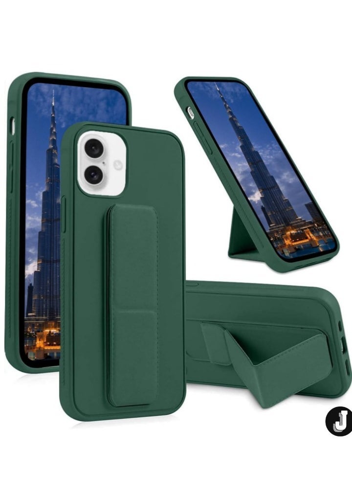 JAJEEK Green Magnetic Car Mount Case for iPhone 16 – Premium Silicone Kickstand with Hand Strap - Image 1
