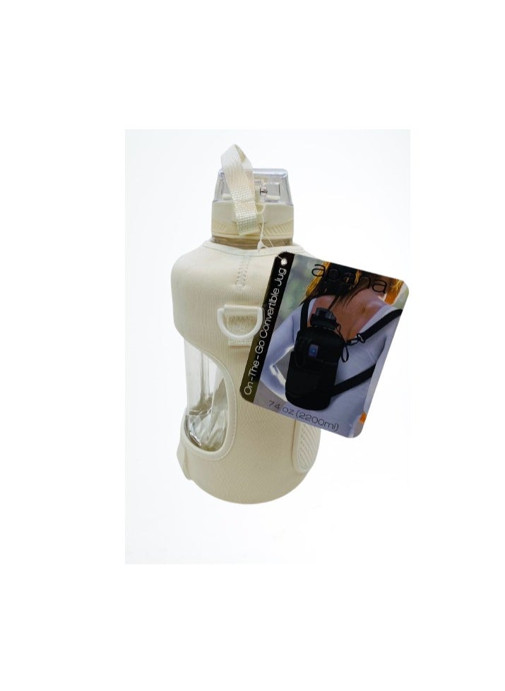 Apana - APANA - Zero BPA Plastic - 2.2L Water Bottle with Straw and Covered Lid – Phone & Key Storage - Drop proof - Leak Proof - Shoulder Strap and Handle – Large Gym Water Bottle – BEIGE - Image 1