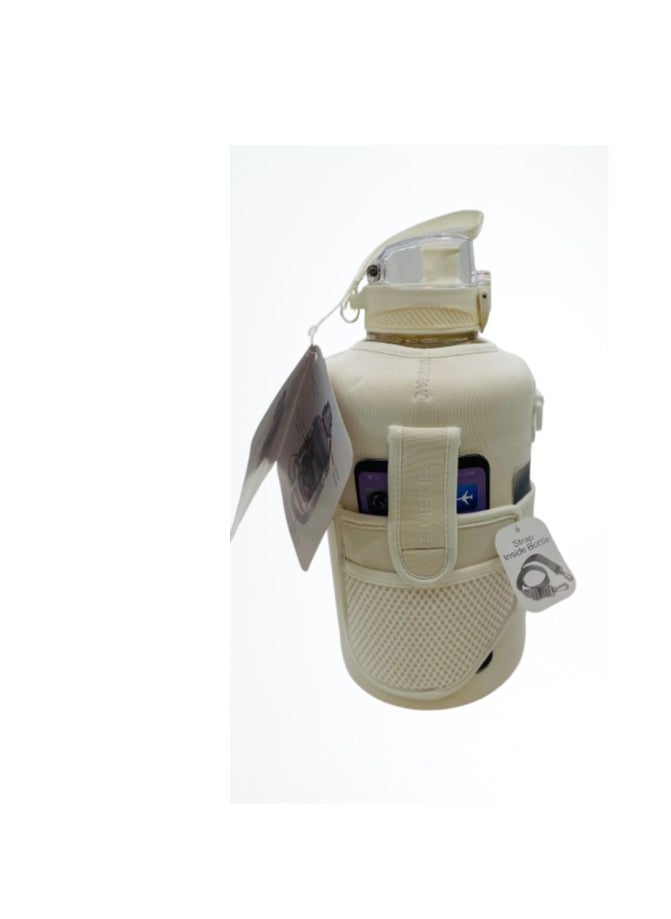 Apana - APANA - Zero BPA Plastic - 2.2L Water Bottle with Straw and Covered Lid – Phone & Key Storage - Drop proof - Leak Proof - Shoulder Strap and Handle – Large Gym Water Bottle – BEIGE - Image 1