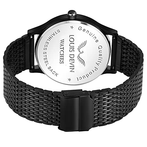 LOUIS DEVIN LD-BK047-GLDBLK Black Metal Chain Analog Wrist Watch for Men (Black Dial) - Image 2