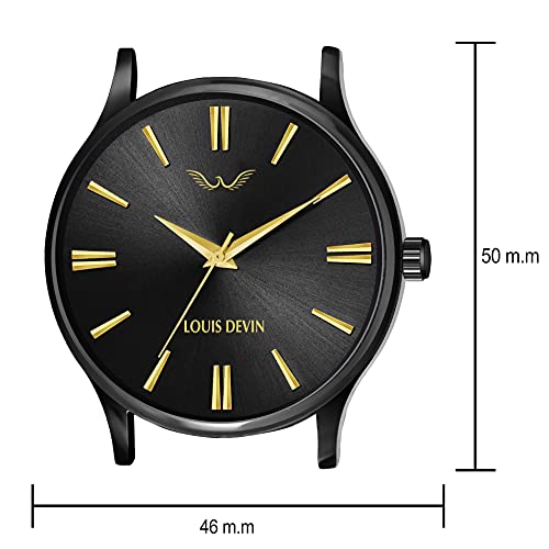LOUIS DEVIN LD-BK047-GLDBLK Black Metal Chain Analog Wrist Watch for Men (Black Dial) - Image 3