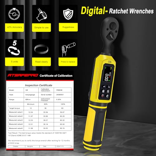 ATsafepro 3/8-Inch Digital Drive Torque Wrench-1-60Nm (1-44 ft-lb),High-Precision Torque Wrench with Buzzer, LED Flash, 5 Units, for Motorcycle & Home Repairs - Image 5