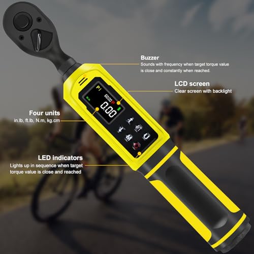 ATsafepro 3/8-Inch Digital Drive Torque Wrench-1-60Nm (1-44 ft-lb),High-Precision Torque Wrench with Buzzer, LED Flash, 5 Units, for Motorcycle & Home Repairs - Image 2