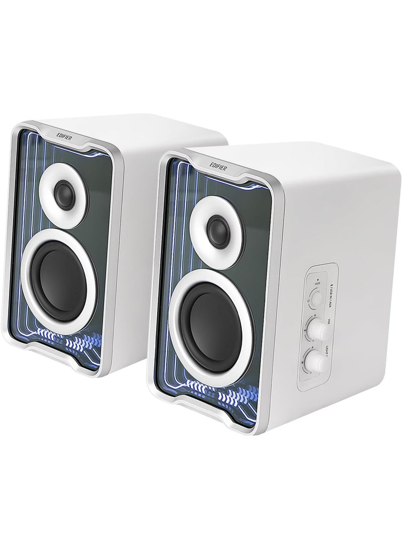 Edifier QR30 2.0 Desktop Active Speaker, Compact Bluetooth V5.4 Computer Speakers, Wireless Bookshelf Speaker, 30W (RMS), 3.5mm AUX & USB-A Wired Input, Dynamic Light Effects, App Control, White - Image 1