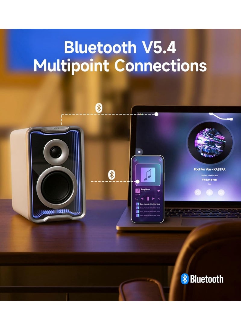 Edifier QR30 2.0 Desktop Active Speaker, Compact Bluetooth V5.4 Computer Speakers, Wireless Bookshelf Speaker, 30W (RMS), 3.5mm AUX & USB-A Wired Input, Dynamic Light Effects, App Control, White - Image 3