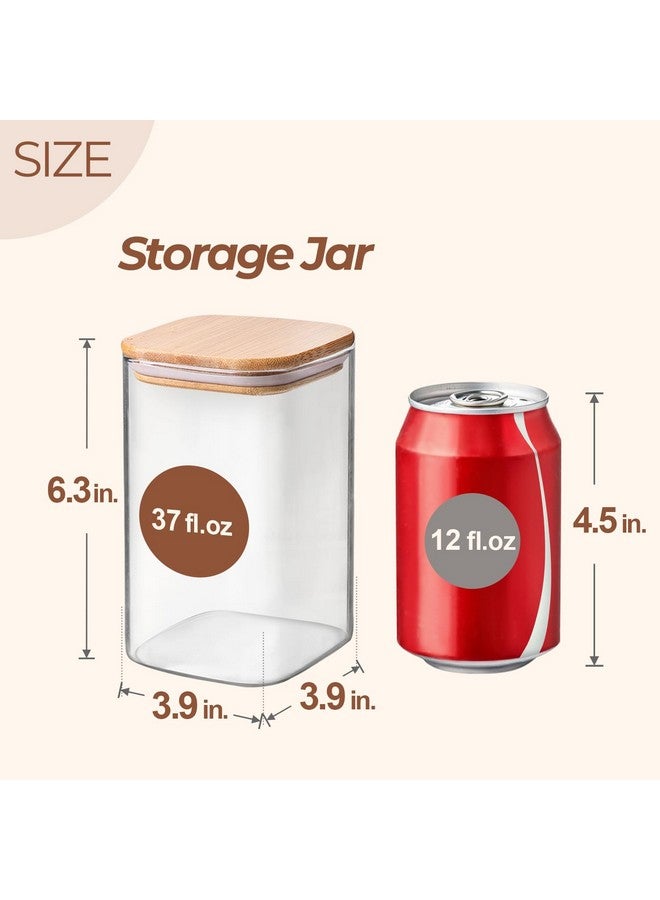 كومساف حاويات تخزين زجاجية من كوم ساف سعة 37 أونصة مع أغطية، برطمانات زجاجية مع أغطية، برطمانات طعام شفافة، مجموعة من 6 عبوات مربعة، منظمات مخزن وتخزين لدقيق البسكويت والشوفان والمعكرونة والشاي وحبوب القهوة - Image 1