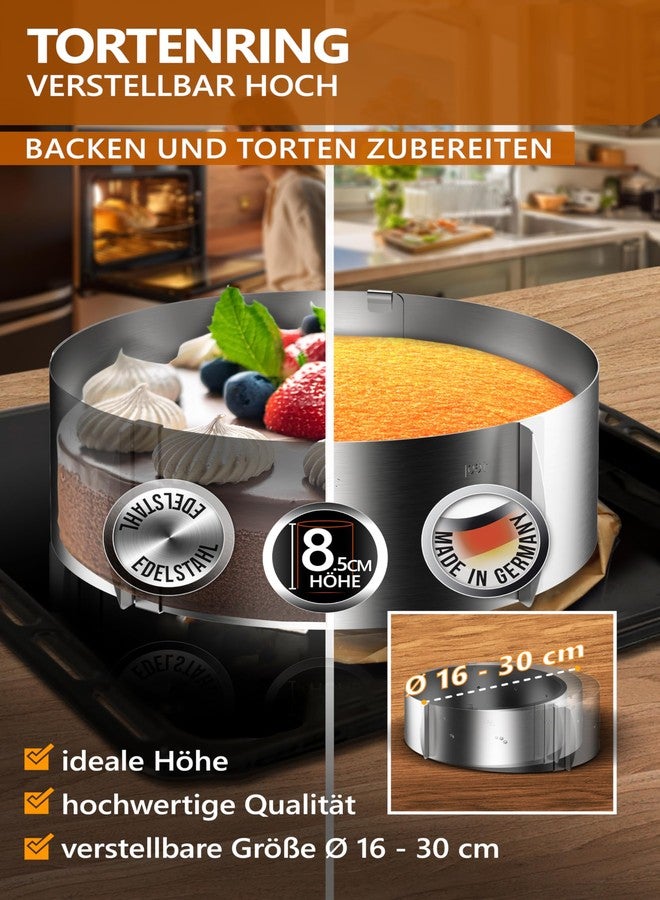 4smile Menz Stahlwaren GmbH Cake ring - Made in Germany - Stainless steel cake mold adjustable and can be fixed with clips - 3.3” high - for magical baking creations - Image 2
