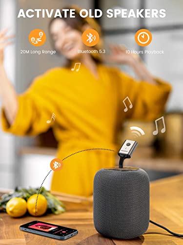 MaedHawk Portable Bluetooth 5.3 Wireless Audio Receiver, Rotatable 3.5mm Adapter for Car Home Stereo Speaker Wired Headphones, Hands-Free Calls - Image 4