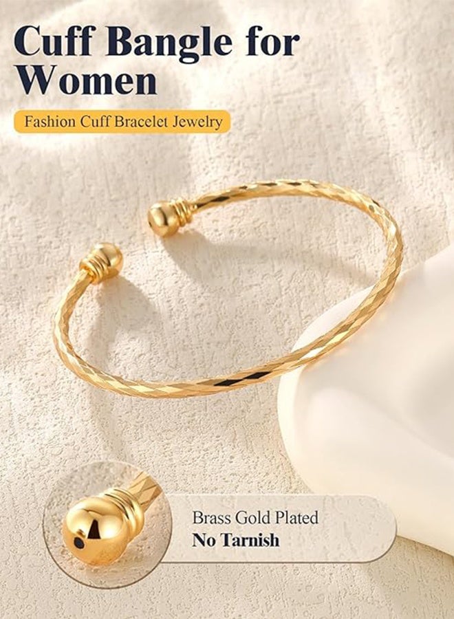 GIFT Women Simple Cuff Bracelet, 18K Real Gold Platinum Plated Fine Bracelets Fashion Jewelry Open Bangle Cuff Bracelets, Twisted or Heart Style - Image 3