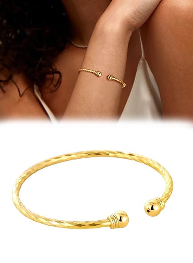 GIFT Women Simple Cuff Bracelet, 18K Real Gold Platinum Plated Fine Bracelets Fashion Jewelry Open Bangle Cuff Bracelets, Twisted or Heart Style - Image 1