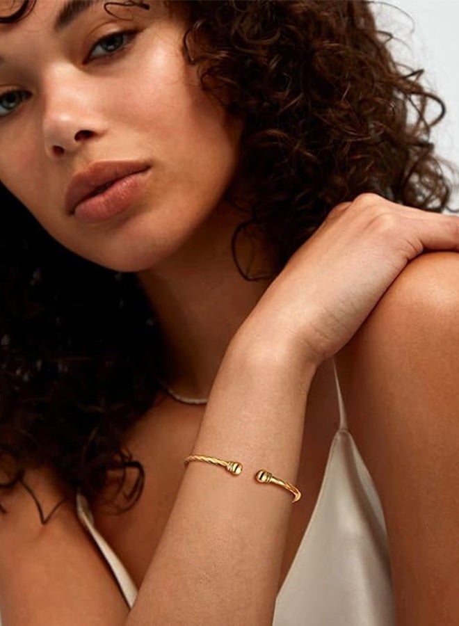 GIFT Women Simple Cuff Bracelet, 18K Real Gold Platinum Plated Fine Bracelets Fashion Jewelry Open Bangle Cuff Bracelets, Twisted or Heart Style - Image 2