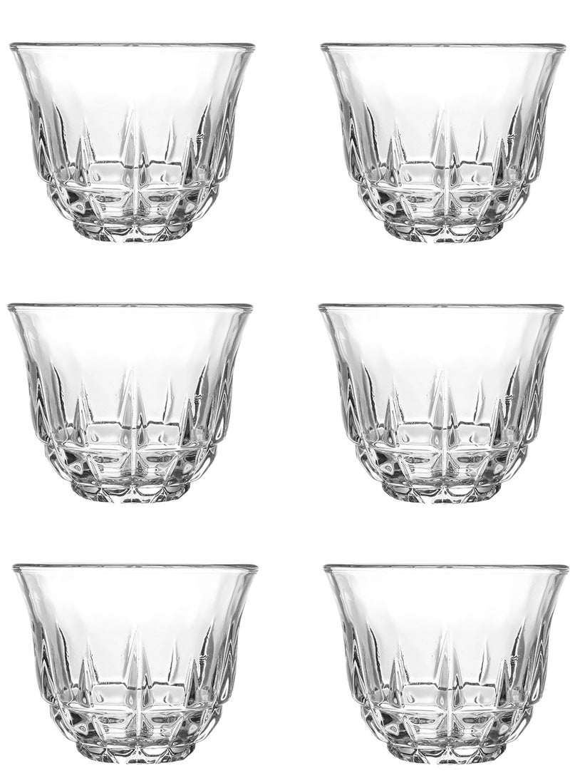 مجموعة من 6 أكواب زجاجية شفافة بنمط شبكي سعة 62 مل - أكواب شرب أنيقة ومتينة لتقديم المشروبات - Image 1