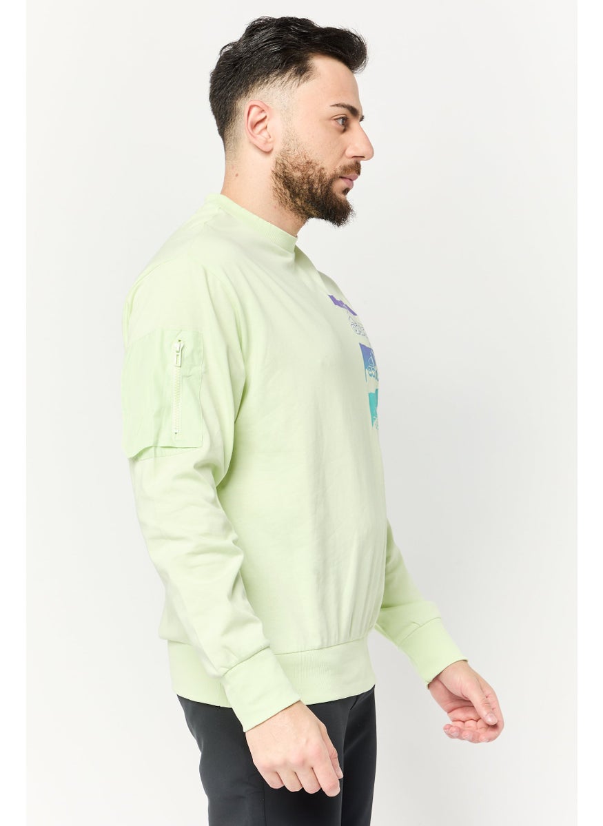 Adidas Men Sportswear Fit Long Sleeve Outdoor Sweatshirt, Lime Green  - Image 3