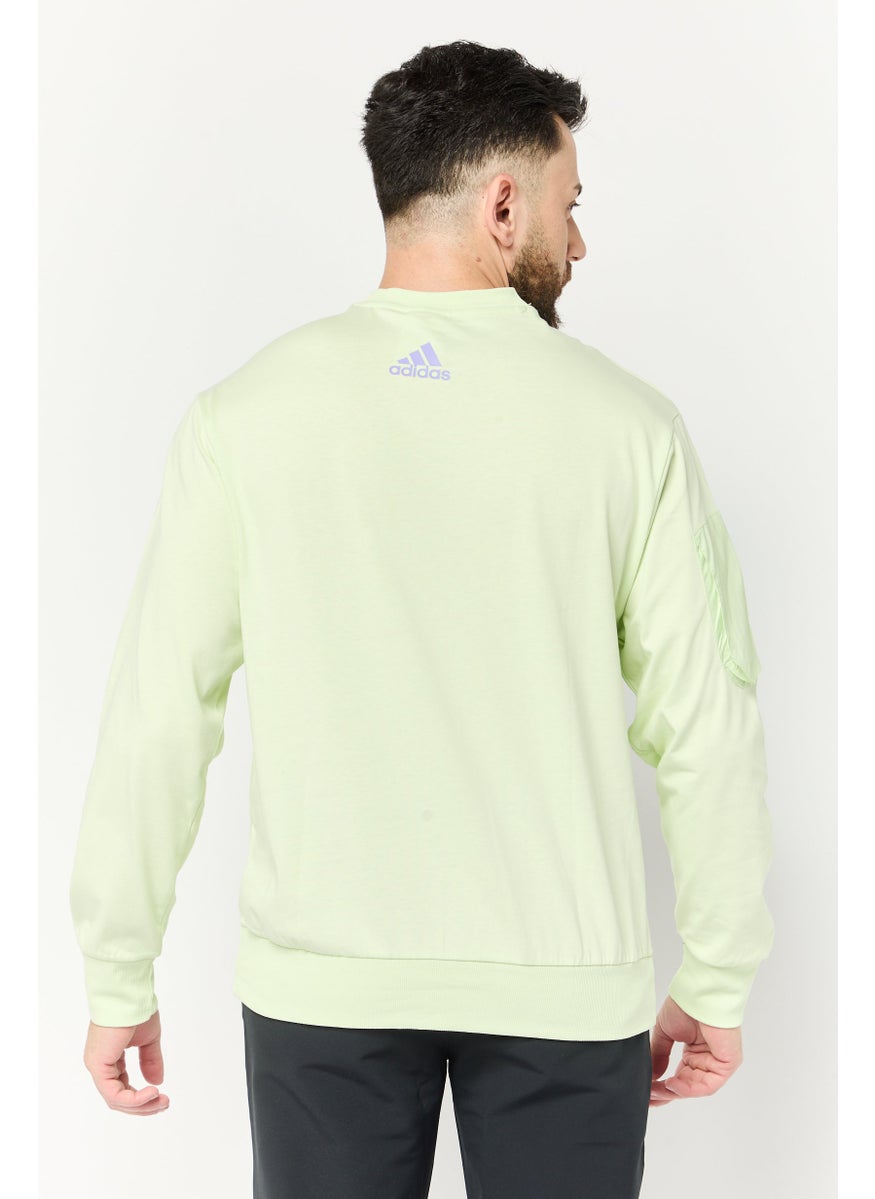 Adidas Men Sportswear Fit Long Sleeve Outdoor Sweatshirt, Lime Green  - Image 4