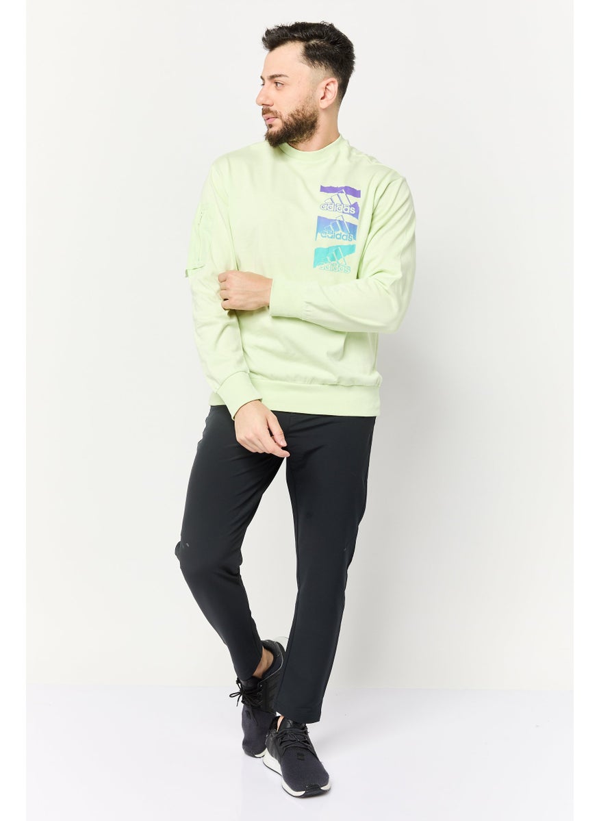 Adidas Men Sportswear Fit Long Sleeve Outdoor Sweatshirt, Lime Green  - Image 2
