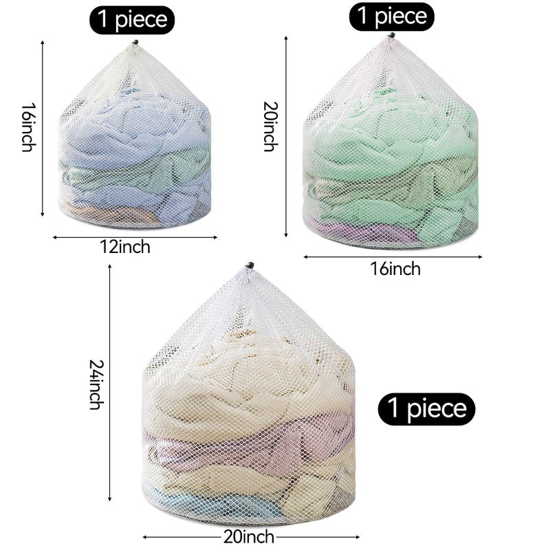 Nufiwra 3Pcs Laundry Mesh Wash Bags, Drawstring Net Laundry Bag for Washing Machine, Mesh Laundry Wash Bags for Home Dorm Hotel Travel Use - Image 2