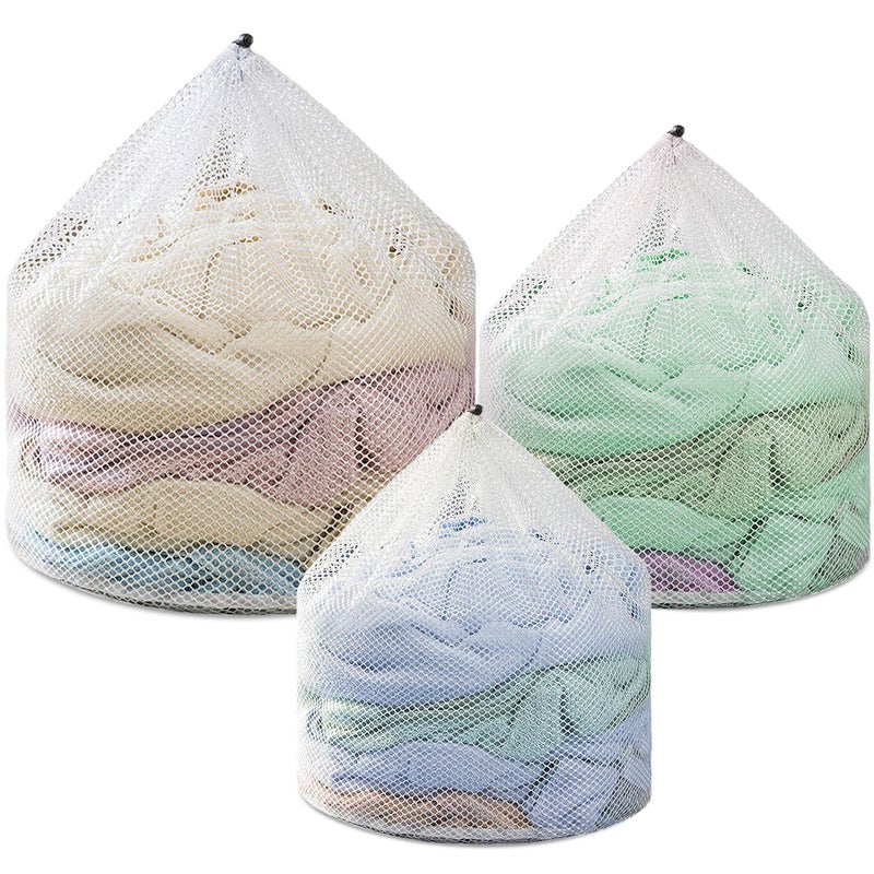 Nufiwra 3Pcs Laundry Mesh Wash Bags, Drawstring Net Laundry Bag for Washing Machine, Mesh Laundry Wash Bags for Home Dorm Hotel Travel Use - Image 1