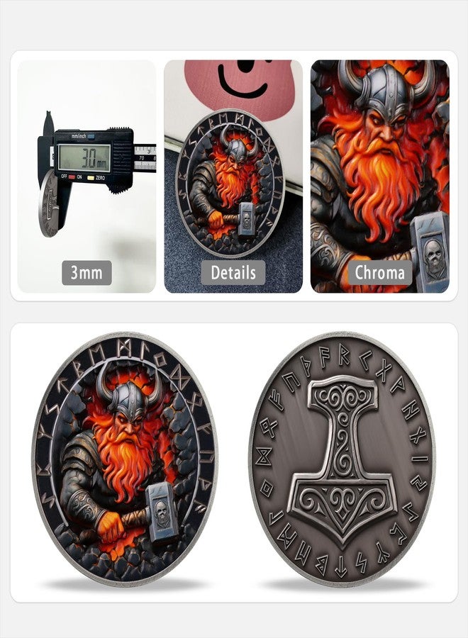 Imasoner Viking Thor's Hammer Coin - Norse Mjölnir Medallion with Nordic Runes, Viking Warrior Novelty Coins, Symbol of Strength and Protection, Norse Mythology Gift for Men and Women - Image 3
