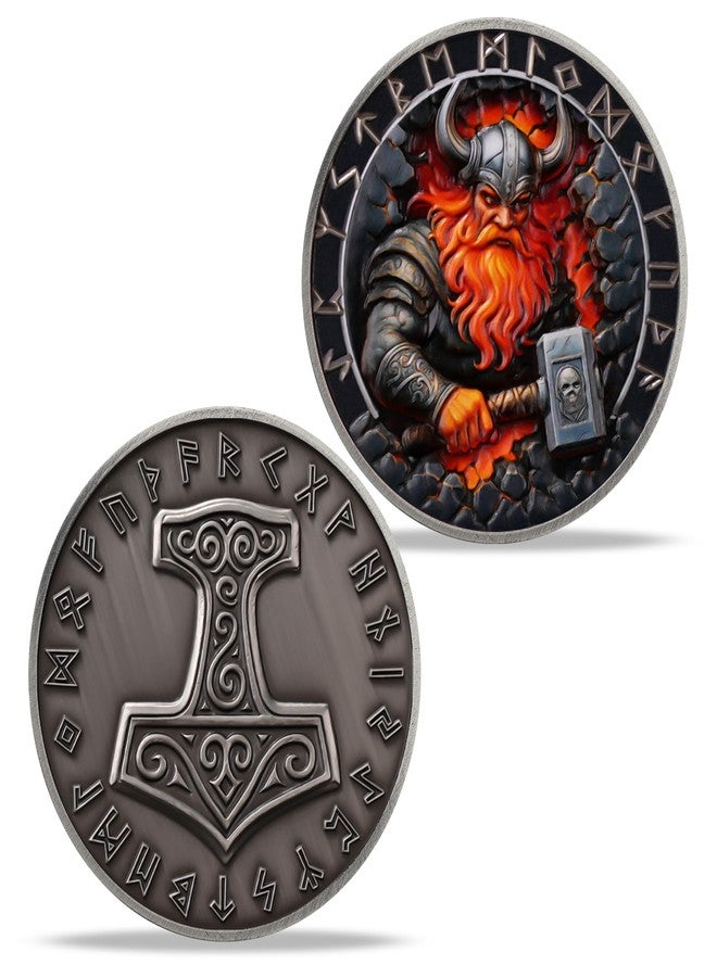 Imasoner Viking Thor's Hammer Coin - Norse Mjölnir Medallion with Nordic Runes, Viking Warrior Novelty Coins, Symbol of Strength and Protection, Norse Mythology Gift for Men and Women - Image 1