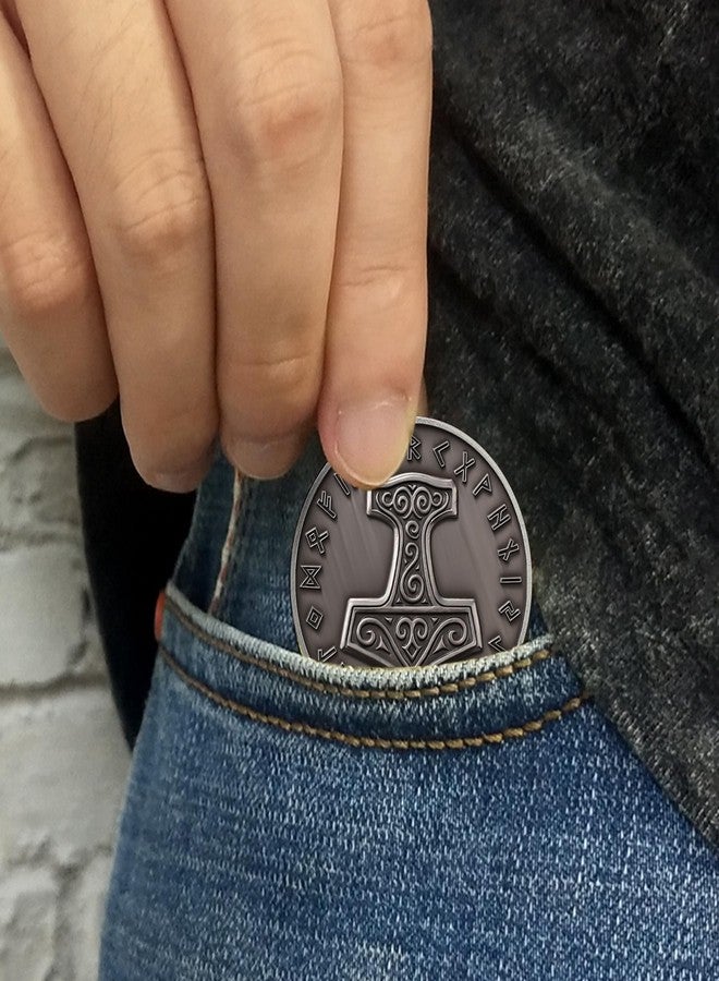 Imasoner Viking Thor's Hammer Coin - Norse Mjölnir Medallion with Nordic Runes, Viking Warrior Novelty Coins, Symbol of Strength and Protection, Norse Mythology Gift for Men and Women - Image 4