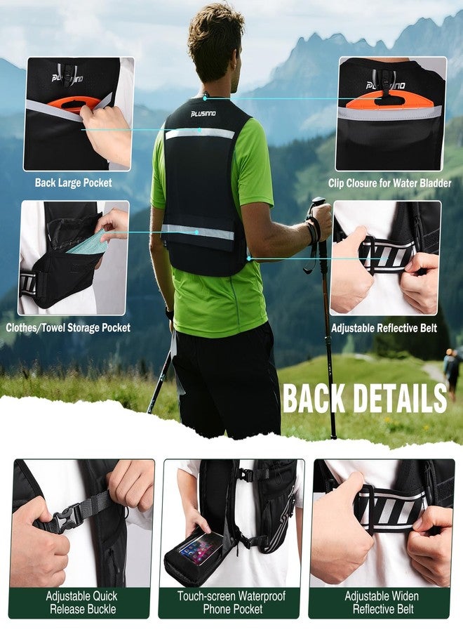 PLUSINNO Running Vest for Women Men, Running Hydration Vest with 500ml Soft Flask & Touch-Screen Phone Pocket, Reflective Lightweight Hydration Backpack for Hiking with Adjustable Chest Waist Straps M - Image 4
