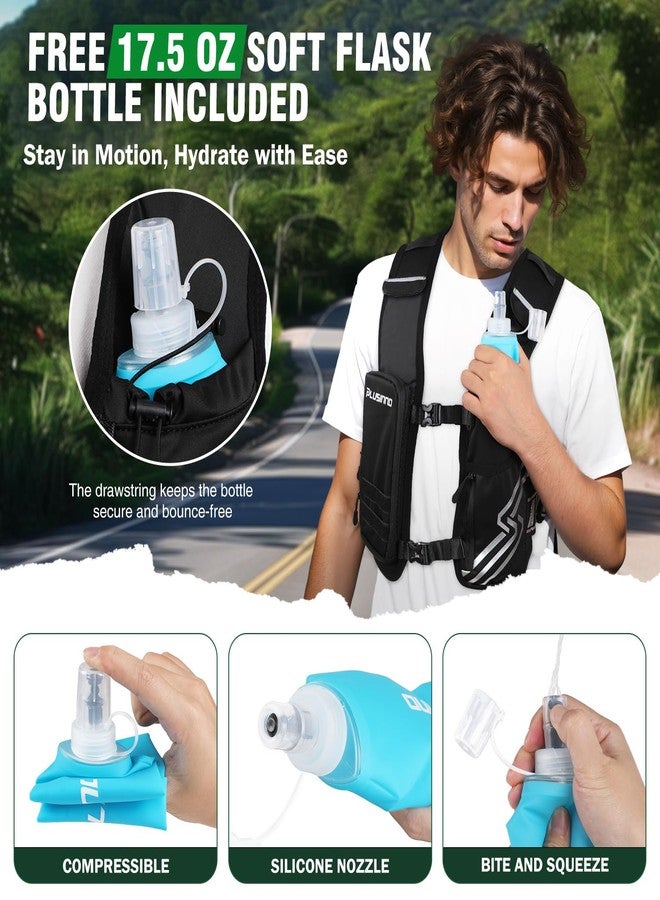 PLUSINNO Running Vest for Women Men, Running Hydration Vest with 500ml Soft Flask & Touch-Screen Phone Pocket, Reflective Lightweight Hydration Backpack for Hiking with Adjustable Chest Waist Straps M - Image 5