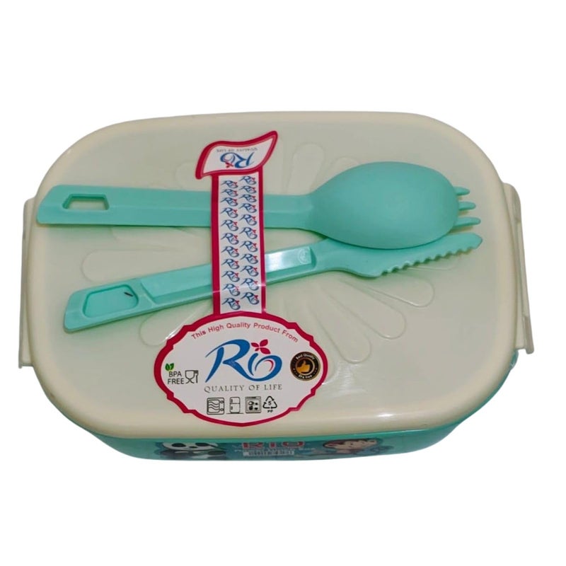 Rio BPA-Free Lunch Box with Utensils, Mint Green and White, Microwave Safe