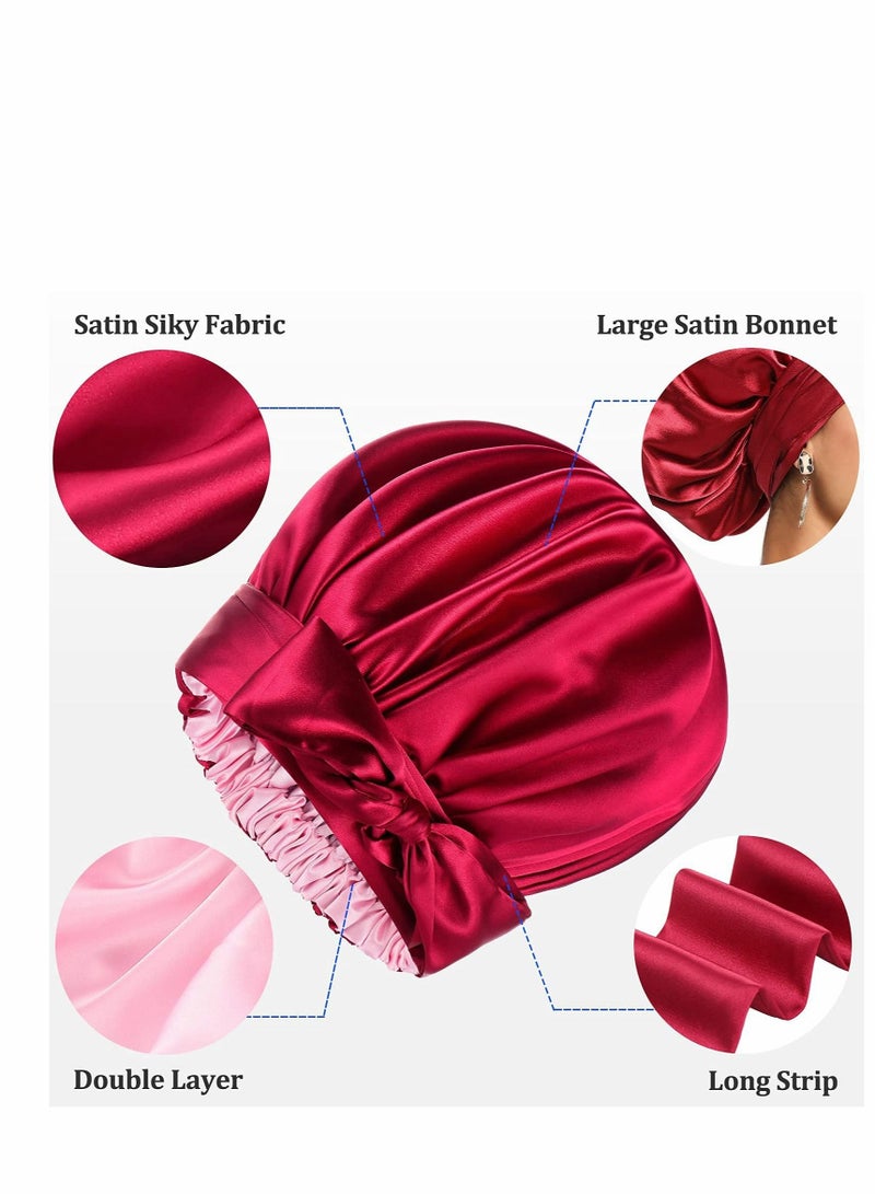 Excefore Satin Bonnet for Black Women, Jumbo Silk Bonnet for Curly Hair, Silk Hair Wrap for Sleeping, Satin Bonnet with Stretchy Tie Band, Silk Bonnet for Curly Hair Wraps for Sleeping - Image 3