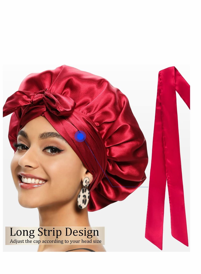 Excefore Satin Bonnet for Black Women, Jumbo Silk Bonnet for Curly Hair, Silk Hair Wrap for Sleeping, Satin Bonnet with Stretchy Tie Band, Silk Bonnet for Curly Hair Wraps for Sleeping - Image 2