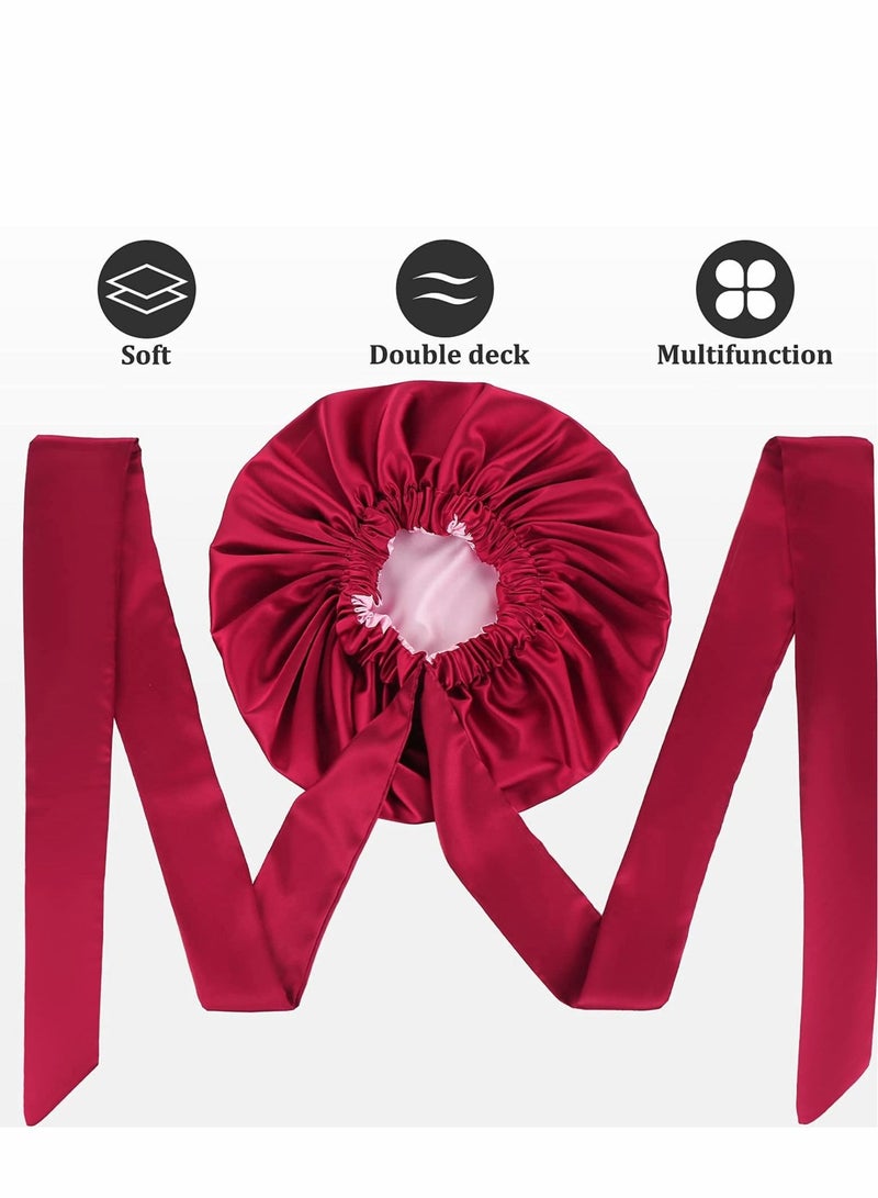 Excefore Satin Bonnet for Black Women, Jumbo Silk Bonnet for Curly Hair, Silk Hair Wrap for Sleeping, Satin Bonnet with Stretchy Tie Band, Silk Bonnet for Curly Hair Wraps for Sleeping - Image 4