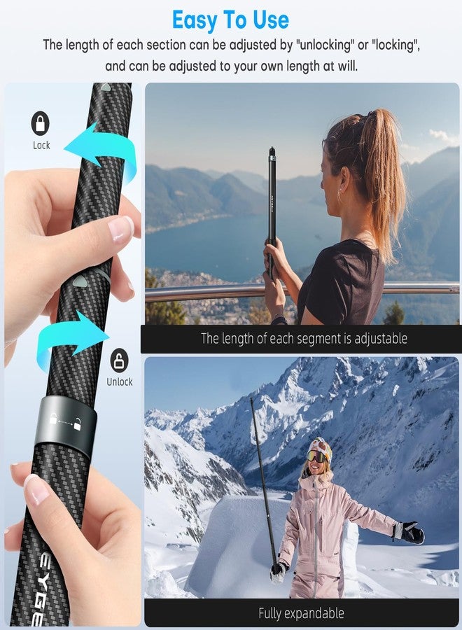 REYGEAK 59 Inch Invisible Selfie Stick for Insta360 X4,Extension Selfie Pole with 1/4 Screw,Carbon Fiber Waterproof Long Monopod for Insta360 X4/X3/X2/ONE/ONE RS/ONE X. - Image 3