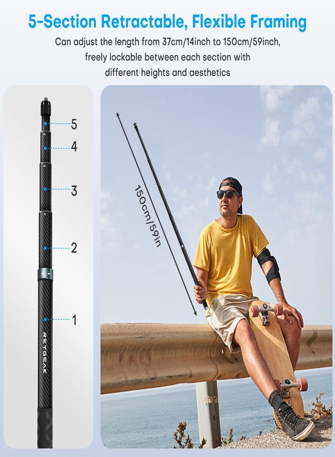 REYGEAK 59 Inch Invisible Selfie Stick for Insta360 X4,Extension Selfie Pole with 1/4 Screw,Carbon Fiber Waterproof Long Monopod for Insta360 X4/X3/X2/ONE/ONE RS/ONE X. - Image 5