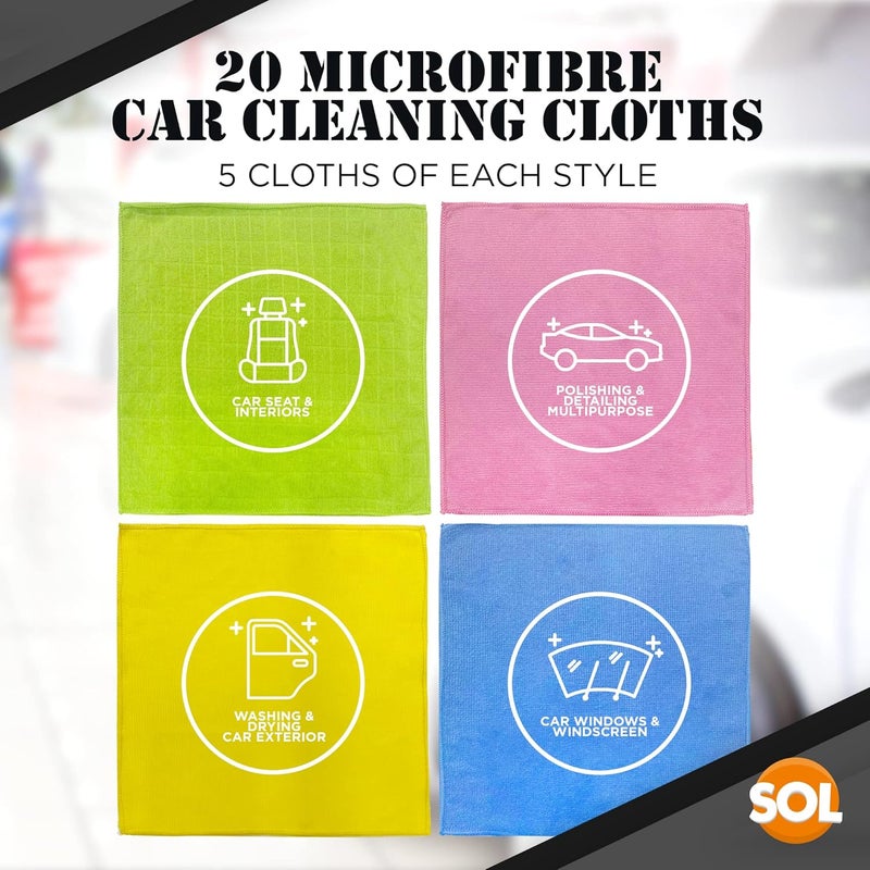 SOL 20 Pack Microfibre Car Cleaning Cloths - 28cm x 28cm for Polishing and Drying - Image 4