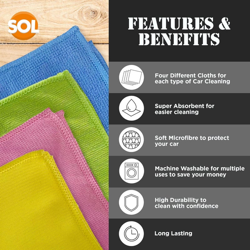 SOL 20 Pack Microfibre Car Cleaning Cloths - 28cm x 28cm for Polishing and Drying - Image 3