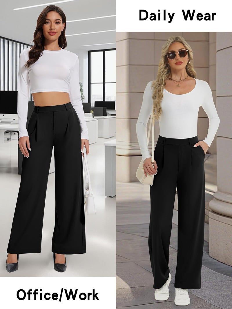 AVAMO Womens Dress Pants Wide Leg Stretchy Work Pants Pull On Business Casual Trousers Slacks for Women with Pockets Black - Image 5
