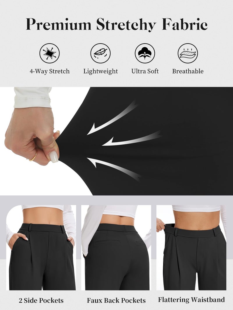 AVAMO Womens Dress Pants Wide Leg Stretchy Work Pants Pull On Business Casual Trousers Slacks for Women with Pockets Black - Image 4