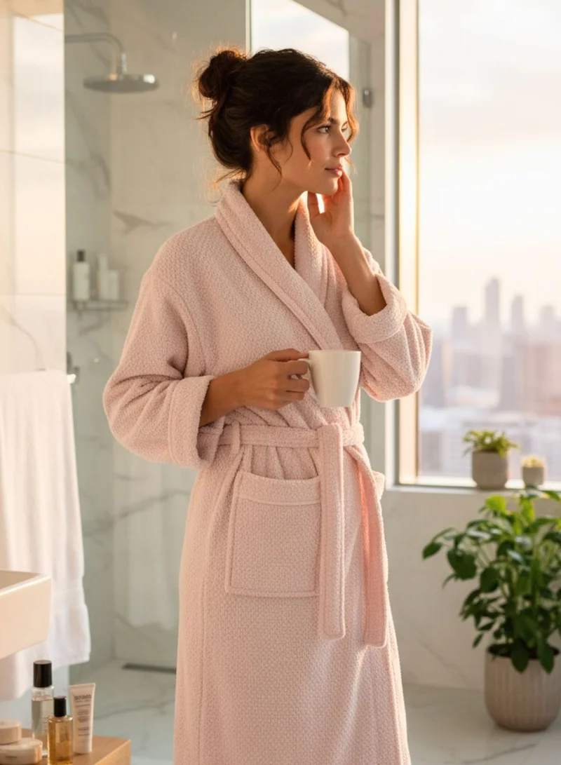 1 تشيس رداء حمام جاكار (مقاس صغير/متوسط، وردي) - رداء فاخر ناعم وذو قدرة امتصاص عالية