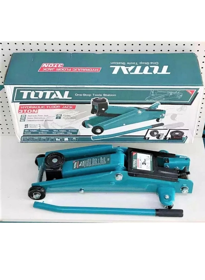 TOTAL 3 Ton Hydraulic Floor Jack – Heavy Duty Car Jack for Automotive Repair, Min. Height 135mm, Max. Height 410mm, 275mm Travel