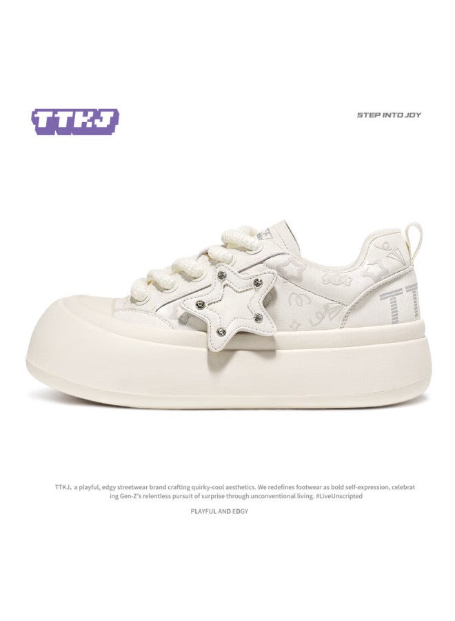 Ttkj Original Chubby Star Shoes Women's Fashion Casual Thick Sole Height Increasing Printed White Sneakers Comfortable For Long Walking - Image 4