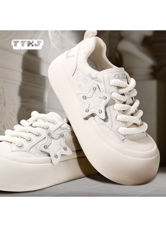 Ttkj Original Chubby Star Shoes Women's Fashion Casual Thick Sole Height Increasing Printed White Sneakers Comfortable For Long Walking - Image 3