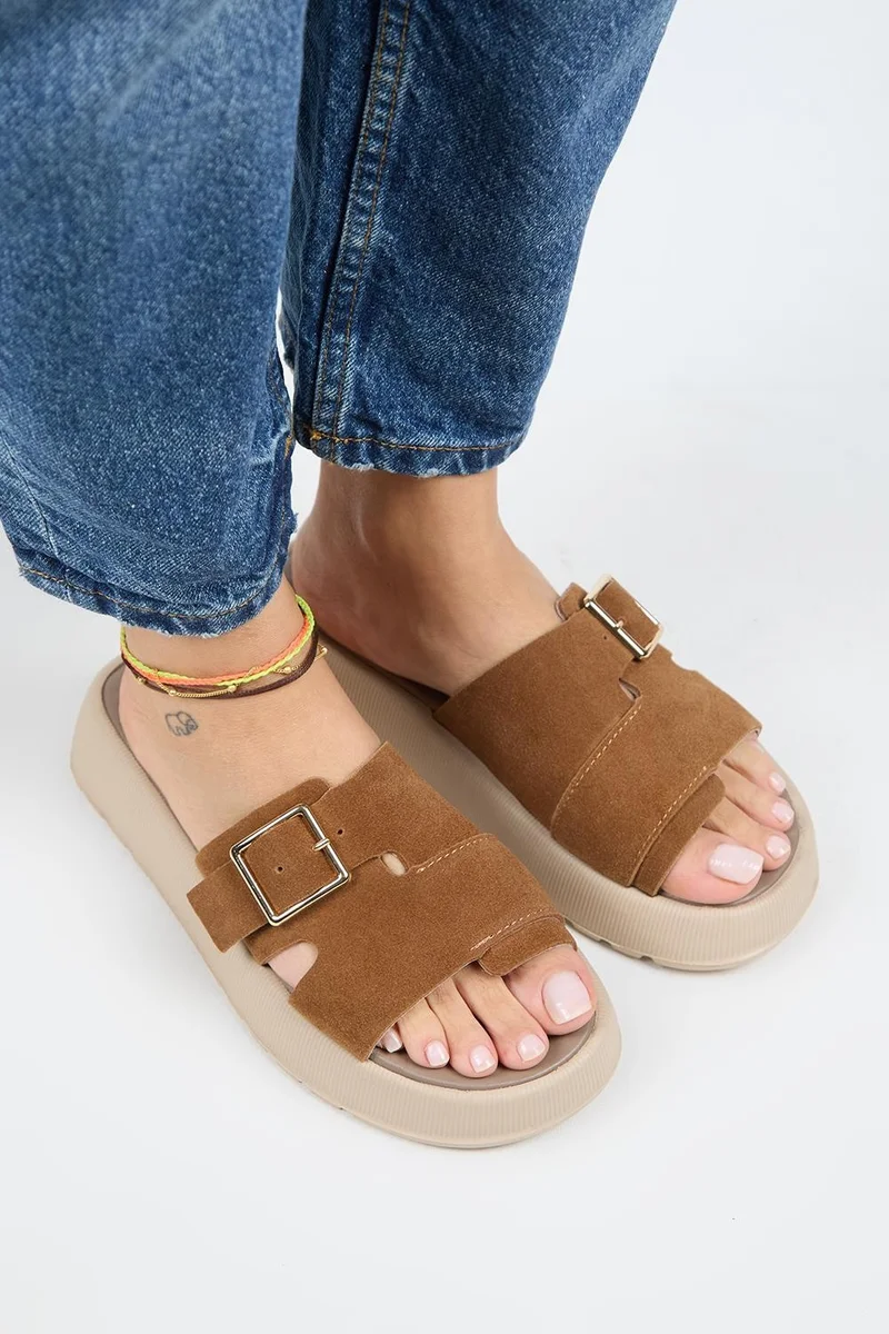 Manijero Manijero Begonia Women's Genuine Leather Single Strap Tan Slippers